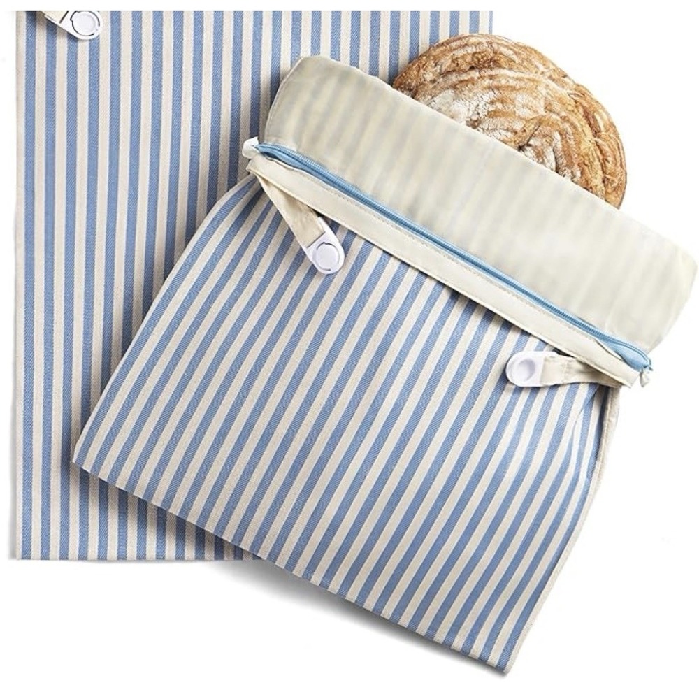 Unbranded Home Beeswax Reusable Bread Bag Blue White Striped Large NWOT
